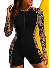 お買い得  ワンピースラッシュガード-女性用 レギュラー ラッシュガード 水着 ボイレグ フラワー トロピカル風 ジッパーを閉める 取り外し式パッド フロントファスナー UVサンプロテクション UPF50+ 超軽量(UL) 長袖 スイムウェア ラッシュガード サーフィン ビーチ ウォータースポーツ 夏