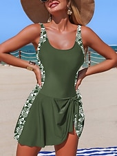 Χαμηλού Κόστους Κουνιέ-Γυναικεία Μαγιό Ενα κομμάτι Μαγιό-φόρεμα Μαγιό Έλεγχος κοιλιάς Ψηλή Μέση Λεπτό Εξώπλατο Διακοπές Ρούχα παραλίας Λεοπάρ Ταινία Λαιμός σέσουλα Αμάνικο Μαγιό