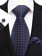 お買い得  結婚 ACC-男性用フォーマルネクタイセット、ポケットチーフとカフスボタン付き - 結婚式、ビジネスパーティー、ガライベントに最適な高級ポリエステルチェック柄ネクタイ - スタイリッシュな花婿の付添人用スーツアクセサリー（複数色）