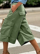 abordables Bermuda-Femmes Bermuda Shorts Capri Pantalon capri Shorts cargo Mode Streetwear Basique Longueur mollet Taille haute Uni Multi-poches Respirabilité Confortable Non Elastique Quotidien Vacances Rue Rouge