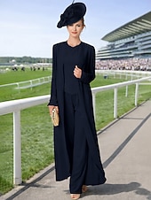 preiswerte Hosenanzüge für Mama-Overall Hosenanzug Dreiteilig Bodenlang Brautmutterkleid Langarm Bateau-Ausschnitt Elegant Übergröße Mit Schal Formell Hochzeitsgast Chiffon Mit Schal mit Perlenstickerei