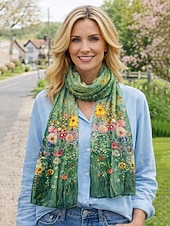 Недорогие Женские шарфы-Женский шарф из полиэстера с изображением клевера, изготовленный из дышащего шифона, с зеленым узором в виде клевера, идеально подходит для Дня Святого Патрика и повседневной носки.