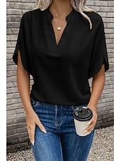 economico T-shirt semplice-Blusa Top eleganti Per donna Nero Bianco Giallo Tinta unita / tinta unita Sexy Giornaliero Elegante A V Standard S