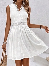cheap White Lace Dresses-Women's Mini Dress Lace Dress White Dress Elegant Fashion Modern Outdoor Vacation Going out Regular Fit Plain Sleeveless V Neck White Summer Spring