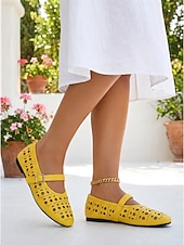 economico Ballerine da donna-ballerine Mary Jane bianche tagliate al laser da donna - scarpe da ballo traspiranti con cinturino e fibbia per resort all'aperto, vacanze tropicali &amp;viaggio estivo