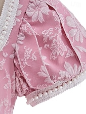 preiswerte Kleid-Retro Vintage Mittelalterlich Renaissance Bodenlang Kleid Ballkleid Kleid im Regency-Stil Puffärmel / Ballon Jacquard Blumen Kostüm Damen Halloween Karneval Abschlussball Hochzeit Maskerade Erwachsene