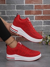 Недорогие Женские кроссовки-Белые женские дышащие кроссовки на платформе Flyknit — легкие, амортизирующие кроссовки для ходьбы, современная повседневная мода для бега, путешествий, работы, спортзала, шопинга. &amp;повседневная