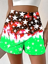 Недорогие День независимости Штаны-Жен. Чино Шорты Отпуск Винтаж Этнический стиль Короткие ЗавышеннаяPantsДень независимости Америки Графика Флаг Плиссировка Многослойный Комфорт Неэластичная Повседневные на открытом воздухе Отпуск