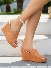 economico Sandali con zeppa-sandali con zeppa da donna in denim azzurro chiaro: eleganti sabot con plateau per resort all'aperto, vacanze estive e relax in hotel