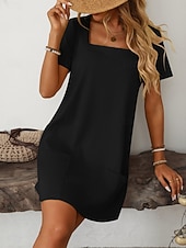 cheap Plain Dress-Women's Mini Dress Casual Dress Elegant Fashion Modern Outdoor Vacation Going out Regular Fit Plain Short Sleeve Square Neck Black Green Rose Red Light Blue Summer Spring