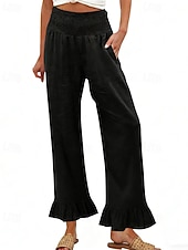 ieftine picior lat și talie înaltă-Pentru femei Pantaloni Pantaloni casual Drept Modă Șic Stradă De Bază Lungime totală Talie Înaltă Simplu Buzunar Talie elastică Comfortabil Inelastic Zilnic Vacanță Stradă Albastru piscină Negru