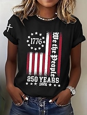  T-shirt Femme Patriote Journée de l'Indépendance Anniversaire Américain Imprimé Graphique Drapeau Drapeau Américain Élégant Classique Décontracté À Manches Courtes Encolure Ronde Hauts Quotidiens