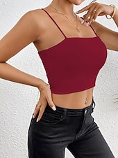 halpa Yksinkertainen säiliö-Naisten Hihaton Pusero Camisole Tank Top Tavallinen Tyylikäs Seksikäs Moderni Hihaton Nelikulmainen kaula-aukko Rajaa topit Päivittäin Pyhäpäivä Bile Musta Valkoinen Viini Rubiini Ruskea Kesä Kevät