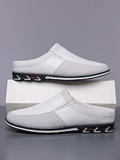 cheap Loafers-Men's Faux Leather White Slip-On Loafers, Comfortable and Stylish, Perfect for Beach Wedding and Summer Events