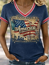 Χαμηλού Κόστους Ημέρα Ανεξαρτησίας Κορυφή-Ημέρα Αμερικανικής Ανεξαρτησίας Γυναικεία Μπλουζάκι Στάμπα Γραφική Σημαία Στυλάτο Κλασσικό Καθημερινό Κοντομάνικο Λαιμόκοψη V Κανονικά μπλουζάκια Καθημερινά Θαλασσί Καφέ Κόκκινο / Μπλε