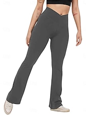 baratos Leggings lisas-Mulheres Calças leggings flare Moda Roupa de rua Básico Comprimento total Cintura Alta Tecido Cintura elástica Confortável Com Stretch Diário Ginásio Ioga Preto Azul Marinha Azul Verde Primavera