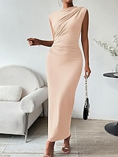 preiswerte Einfaches Kleid-Damen Maxikleid Abschlussballkleid Partykleid Freizeitkleid Cocktailkleid Elegant Mode Modern Outdoor Abendgesellschaft Party Normale Passform Einfach Ärmellos Hoher Ausschnitt Schwarz Burgunderrot