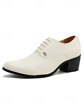 billiga Derby skor-Vita slip-on-skor i konstläder för män, klassiska formella skor för bröllop och ceremonier