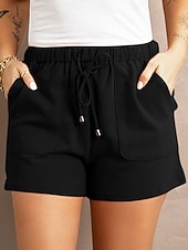 ieftine Bermude-Pentru femei Pantaloni Scurți Pantaloni scurți de vară Modă Șic Stradă De Bază Scurt Talie Înaltă Simplu Cordon Buzunar Talie elastică Respirabilitate Comfortabil Inelastic Zilnic Vacanță Stradă