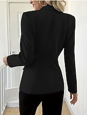 baratos Blazers e Fatos-Mulheres Blazer Confortável Bolsos Moda Casual Tecido Escritório Festa Rua Roupa Diária Padrão Lapela Chanfrada Normal Manga Longa agasalhos Preto Branco Azul Marinha Primavera Outono