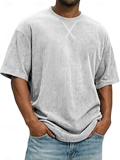 preiswerte Cordhosen T-Shirts-Herren T Shirt Cordhemd T-Shirt Kurzarm Rundhalsausschnitt Sommer Frühling Einfarbig Gestreift Grubenstreifen Mode Basic Weich Kord Urlaub Straße Alltagstauglich Schwarz Weiß Hellgrün Top T-Shirt für