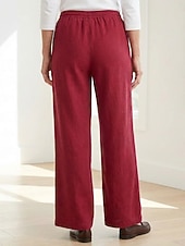 cheap Premium Linen Collection-70% Linen Women's Linen Pants Culottes Wide Leg Wide Leg Chinos Vacation Streetwear Basic Full Length Medium Waist Plain Drawstring Pocket Comfort Inelastic Daily Outdoor claret Deep Green