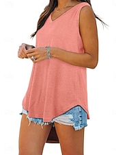 preiswerte Einfacher Tank-Damen Bluse Einfach Aktiv Vintage Ärmellos V Ausschnitt Lange Oberteile Täglich Ferien Ausgehen Blau Schwarz Weiß Gelb Hellgrün Sommer Frühling