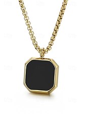 preiswerte Herrenschmuck-Schwarze Herren-Halskette mit quadratischem Anhänger aus Edelstahl – minimalistisches, geometrisches Ketten-Schmuckstück in Gold, Silber und Schwarz, modisches Accessoire für Alltag, Business Casual und Urlaub