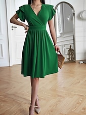 voordelige Witte jurk-Dames Halflange jurk A lijn jurk Zomerjurk Casual Dagelijks Normale pasvorm Effen Korte mouw V-hals blauw Zwart Wijn Groen Zomer Lente
