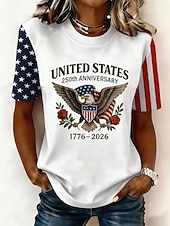  Ziua Independenței Americane Pentru femei Tricou Imprimeu Grafic Steag Scrisă Stilat Clasic Casual Manșon scurt Stil Nautic Topuri obișnuite Zilnic Albastru piscină Alb Roșu-aprins Albastru celest