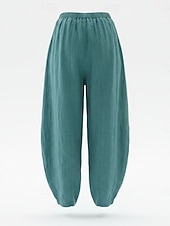 cheap Premium Linen Collection-Women's Linen Bloomers Trousers Mid Waist Full Length Drawstring Pocket Vacation Blue Violet Green Summer Fall