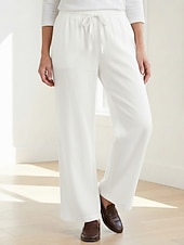 cheap Premium Linen Collection-70% Linen Women's Linen Pants Culottes Wide Leg Wide Leg Chinos Vacation Streetwear Basic Full Length Medium Waist Plain Drawstring Pocket Comfort Inelastic Daily Outdoor claret Deep Green