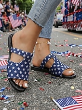  Dámské sandály s hvězdným potiskem k 250. výročí USA - pohodlné modré pantofle na přehlídky, vlastenecké akce, neformální výlety a letní oslavy