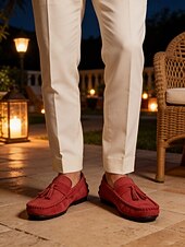 abordables Hommes-Mocassins rouges pour homme en similicuir, décontractés et confortables, parfaits pour les soirées en station balnéaire et les dîners en plein air.