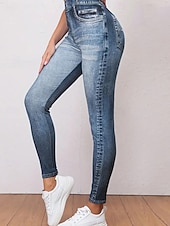 cheap Graphic Leggings-Women's Jeans Leggings Jeggings Vacation Streetwear Casual Full Length Medium Waist Plain Pocket Elastic Waistband Comfy Comfort High Elasticity Daily Home Outdoor Blue Sapphire Blue Ocean Blue Grey