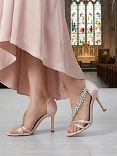 preiswerte Braut-Champagnerfarbene Brautschuhe aus Satin mit Kristallbesatz – elegante Hochzeitsschuhe für Stadthochzeiten