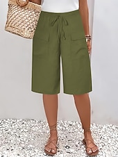 abordables Pantalones de chándal-Mujer Pantalones Capri Chinos Pantalones cortos de verano Moda Ropa de calle Casual Longitud de la rodilla Alta cintura Plano Bolsillo Cintura elástica Confortable Suave Cómodo Microelástico Exterior