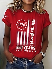  T-shirt Femme Patriote Journée de l'Indépendance Anniversaire Américain Imprimé Graphique Drapeau Drapeau Américain Élégant Classique Décontracté À Manches Courtes Encolure Ronde Hauts Quotidiens