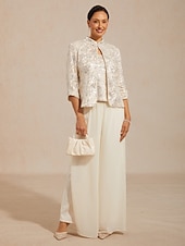 رخيصةأون بلوزات رسمية-نسائي Jacket توينست ترتر ورد زخرفات أنيق 3/4 الكم اليوسفي طوق حفلة ليلية ملابس الحفلات والسهرات الملابس الرسمية البيج الصيف الربيع الخريف