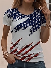  Ημέρα Αμερικανικής Ανεξαρτησίας Γυναικεία Μπλουζάκι Στάμπα Γραφική Αμερικάνικη σημαία Βίντατζ Στυλάτο Κλασσικό Κοντομάνικο Στρογγυλή Ψηλή Λαιμόκοψη Στρογγυλή Λαιμόκοψη Κανονικά μπλουζάκια