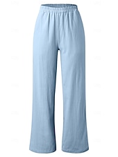 cheap Wide Leg &amp; High Waisted-Women's Wide Leg Trousers Casual Pants Vacation Fashion Streetwear Full Length High Waist Plain Pocket Elastic Waist Comfortable Breathable Inelastic Daily Vacation Street Light Gray Dark Grey Black