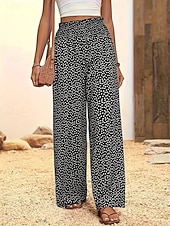  Dam Brett skaft Långbyxor Casual byxor Rak Semester Mode Streetwear Fullängd Hög midja Prickig Ficka Elastisk midja Komfort Bekväm Oelastisk Elastisk Dagligen Semester Gata Svart Rubinrött Blå Grön