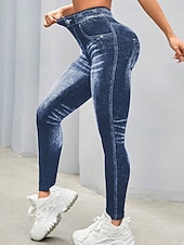 cheap Graphic Leggings-Women's Jeans Leggings Jeggings Vacation Streetwear Casual Full Length Medium Waist Plain Pocket Elastic Waist Comfy High Elasticity Daily Home Outdoor Dark navy Spring Fall Loose Fit