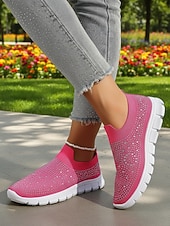 economico Sneakers da donna-scarpe da ginnastica slip-on da donna con strass rosa - tomaia in Flyknit traspirante, leggere &amp;scarpe sportive casual scintillanti per camminare, fare jogging, viaggiare, indossare ogni giorno