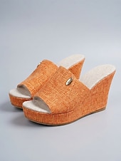 economico Sandali con zeppa-sandali con zeppa da donna in denim azzurro chiaro: eleganti sabot con plateau per resort all'aperto, vacanze estive e relax in hotel