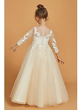 preiswerte Kleider für die Blumenmädchen-A-Line Floor Length Flower Girl Dress First Communion Girls Cute Prom Dress Satin with Appliques Elegant Fit 3-16 Years