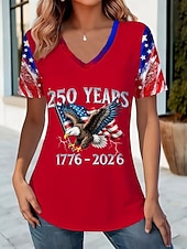  Onafhankelijkheidsdag Amerikaanse Jubileum Patriottische Dames T-shirt Print Grafisch Vlag Stijlvol Klassiek Casual Korte Mouw V-hals Reguliere Tops Dagelijks Blauw Zwart Rood Rood  Blauw Zomer Lente