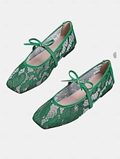 cheap Bridesmaid-Women's Blush Pink Lace Ballet Flats, Bow-Tie Comfortable Dress Shoes, Elegant Bridesmaid Flats for Garden Weddings