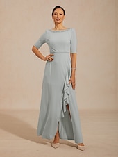 ieftine Rochii Party-Pentru femei Rochie Maxi Rochie A line Elegant Serată Invitat la nunta Absolvire Zdrobit Impodobit Culoare solidă Manșon Jumate Stil Nautic Bateau Albastru Deschis