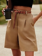 economico Fondi-Per donna Pantaloni effetto lino Chinos Shorts Pantaloncini Estivi Vacanza Moda Streetwear Corto Vita Alta Tinta unica Tasca Comodo Morbido Confortevole Micro-elastico All'aperto Streetwear Nero